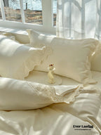French Lace Floral Ruffle Bedding Set / Royal Blue Ever Lasting
