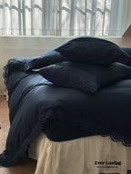 French Lace Floral Ruffle Bedding Set / Royal Blue Ever Lasting