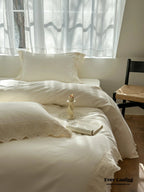 French Lace Floral Ruffle Bedding Set / Royal Blue Ever Lasting