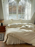 French Lace Floral Ruffle Bedding Set / Royal Blue Ever Lasting