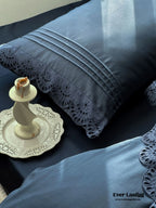 French Lace Floral Ruffle Bedding Set / Royal Blue Ever Lasting
