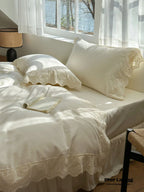 French Lace Floral Ruffle Bedding Set / Royal Blue Ever Lasting