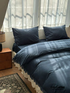 French Lace Floral Ruffle Bedding Set / Royal Blue Ever Lasting