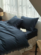 French Lace Floral Ruffle Bedding Set / Royal Blue Ever Lasting