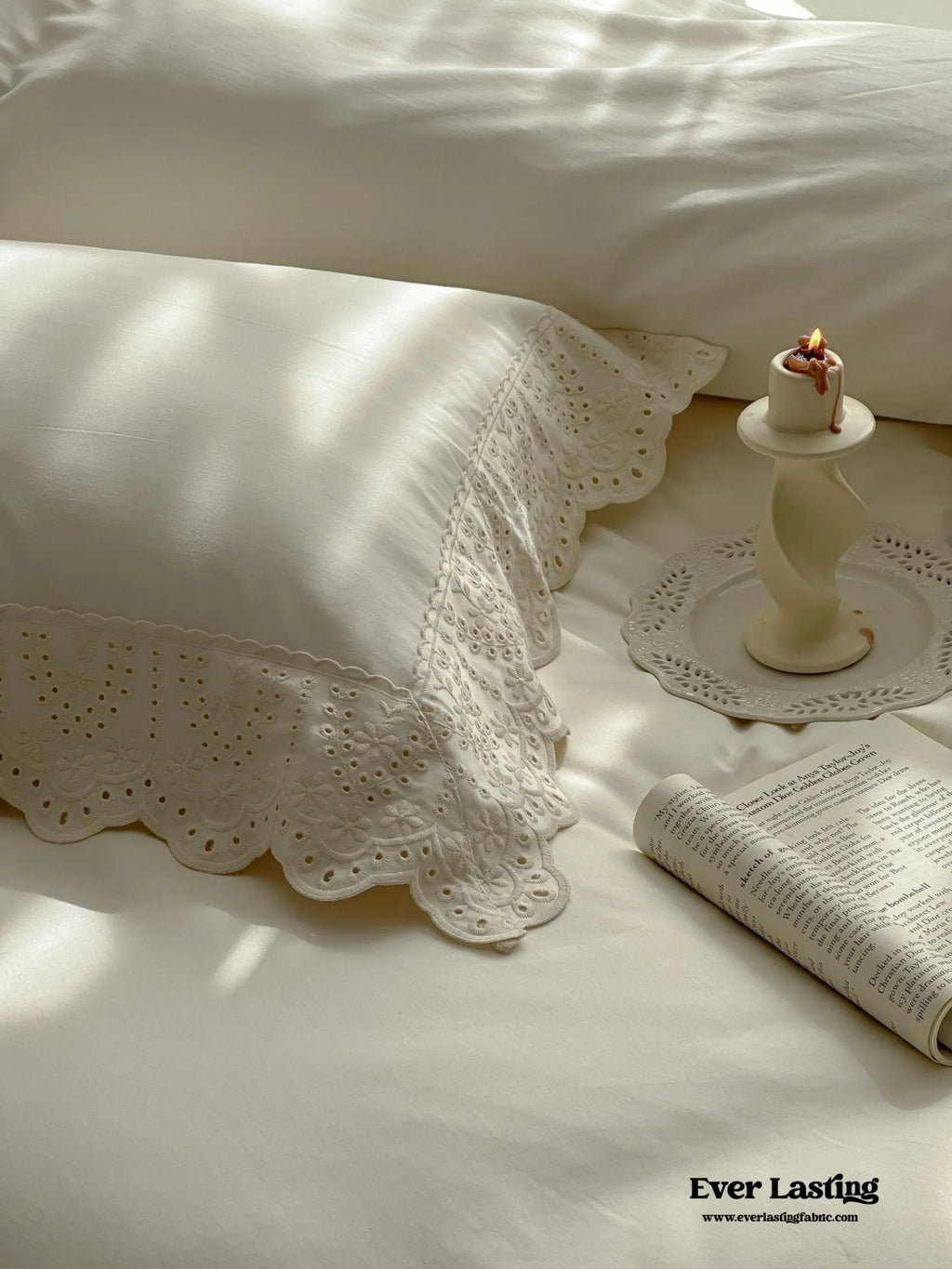French Lace Floral Ruffle Bedding Set / Royal Blue Ever Lasting