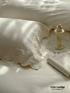 French Lace Floral Ruffle Bedding Set / Royal Blue Ever Lasting