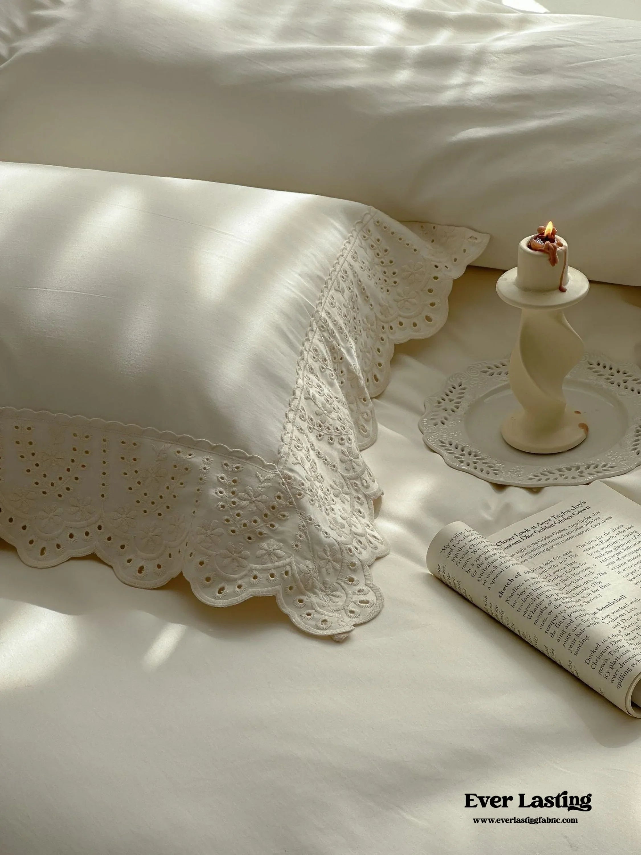 French Lace Floral Ruffle Bedding Set / Royal Blue Ever Lasting
