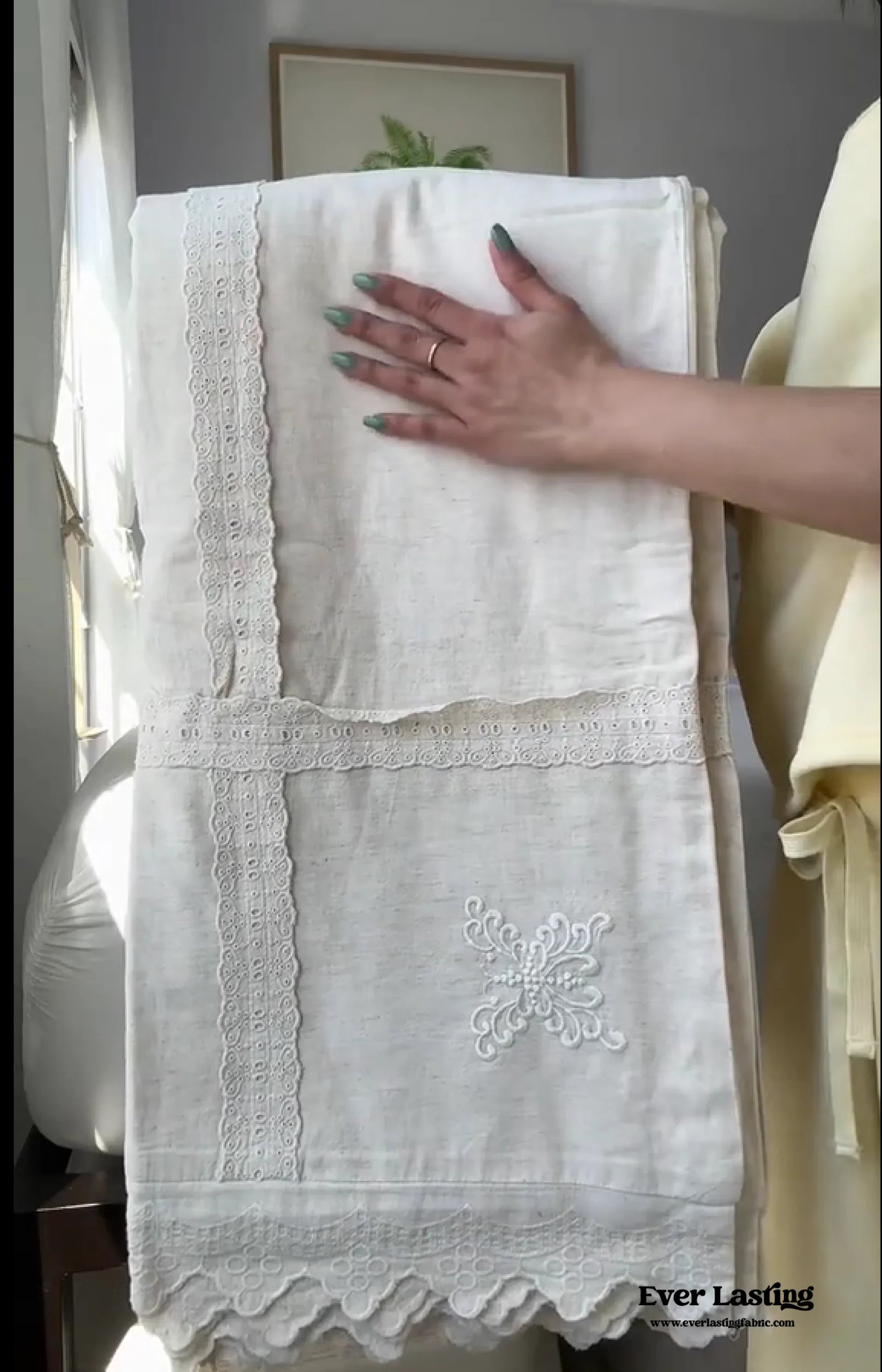 French Linen Cotton Embroidered Floral Bedding Set / White Ever Lasting