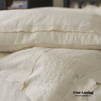 French Linen Cotton Embroidered Floral Bedding Set / White Ever Lasting