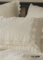 French Linen Cotton Embroidered Floral Bedding Set / White Ever Lasting