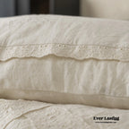 French Linen Cotton Embroidered Floral Bedding Set / White Ever Lasting