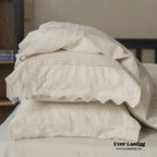 French Linen Cotton Embroidered Floral Bedding Set / White Ever Lasting