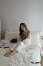 French Linen Cotton Embroidered Floral Bedding Set / White Ever Lasting