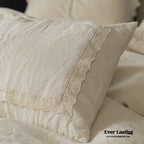 French Linen Cotton Embroidered Floral Bedding Set / White Ever Lasting