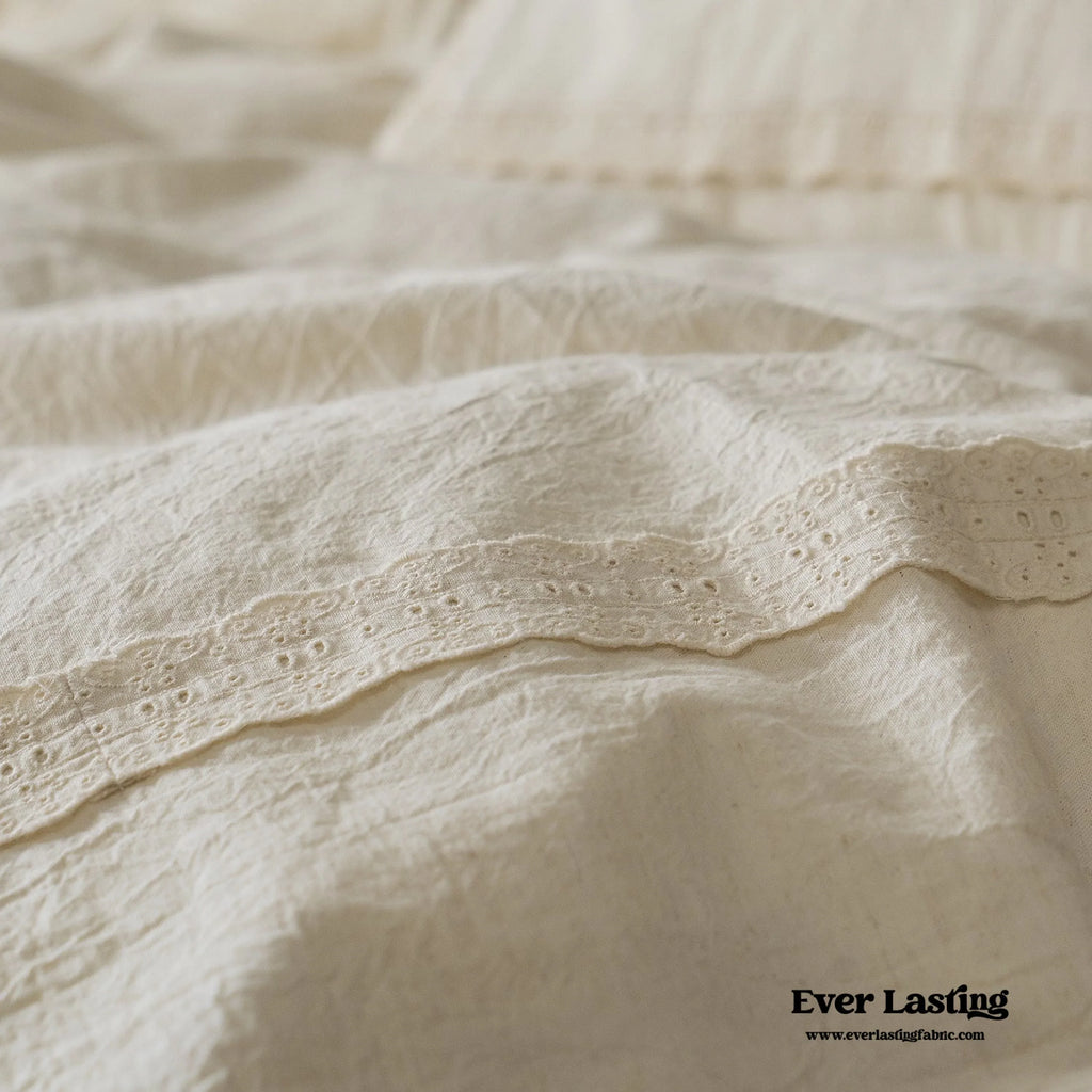 French Linen Cotton Embroidered Floral Bedding Set / White Ever Lasting