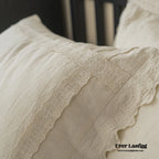 French Linen Cotton Embroidered Floral Bedding Set / White Ever Lasting