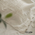 French Linen Cotton Embroidered Floral Bedding Set / White Ever Lasting
