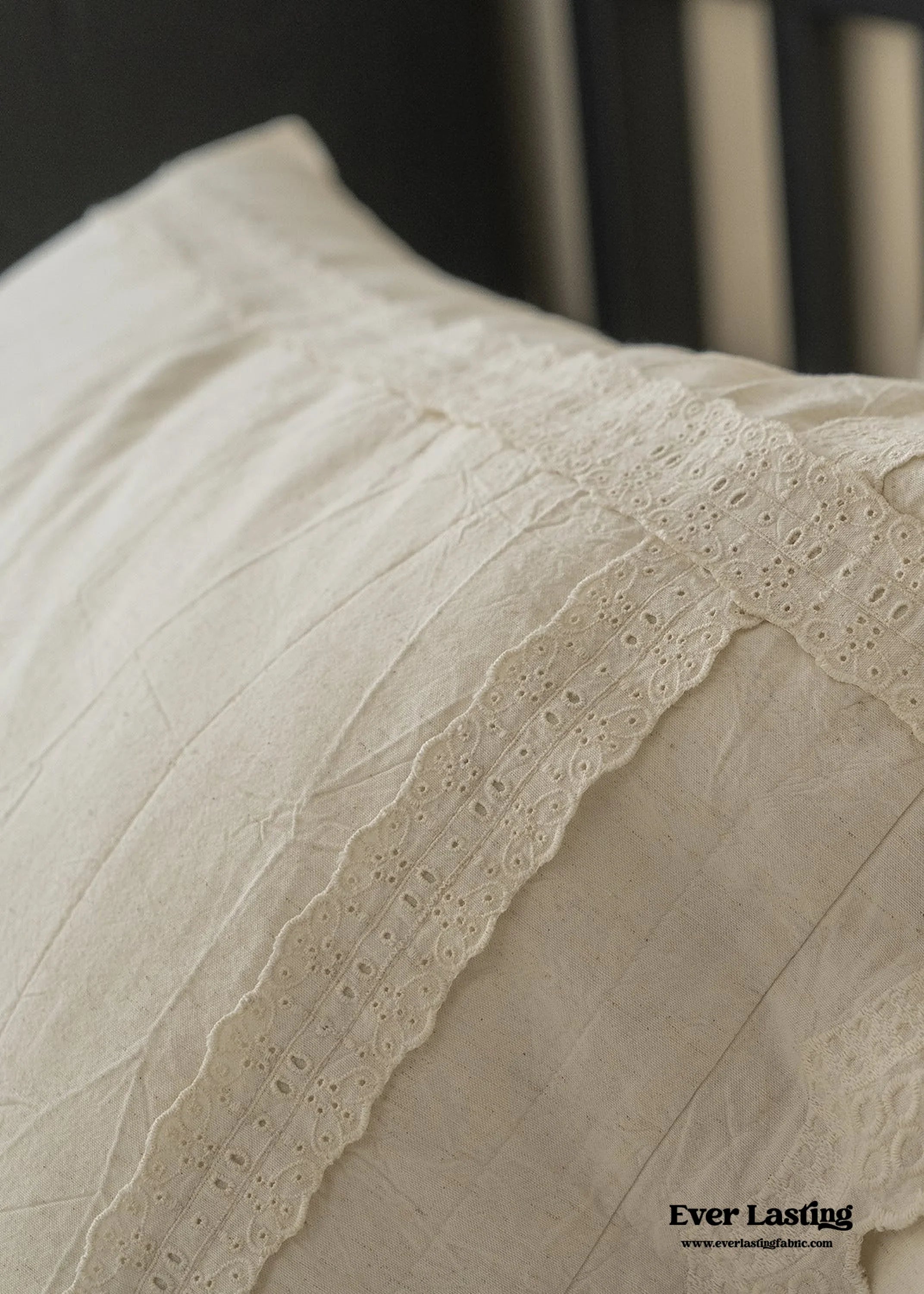 French Linen Cotton Embroidered Floral Bedding Set / White Ever Lasting