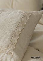 French Linen Cotton Embroidered Floral Bedding Set / White Ever Lasting