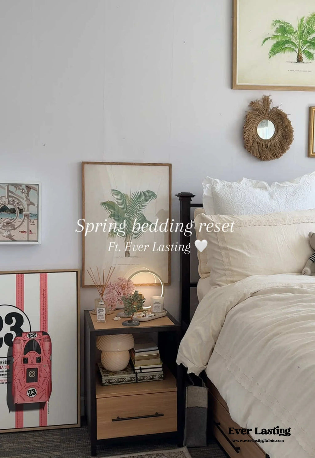 French Linen Cotton Embroidered Floral Bedding Set / White Ever Lasting