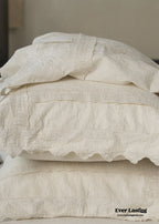 French Linen Cotton Embroidered Floral Bedding Set / White Ever Lasting