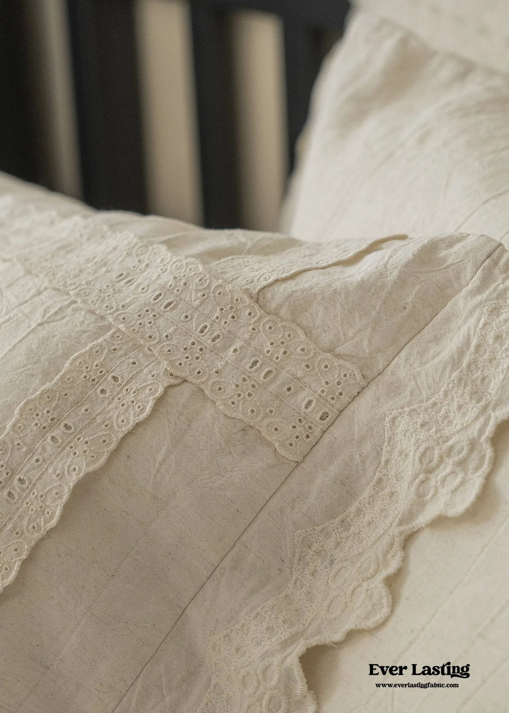 French Linen Cotton Embroidered Floral Bedding Set / White Ever Lasting