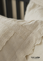 French Linen Cotton Embroidered Floral Bedding Set / White Ever Lasting