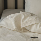 French Linen Cotton Embroidered Floral Bedding Set / White Ever Lasting