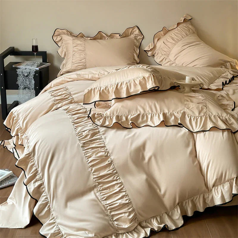 French Pleated Ruffle Bedding Set / Champagne Ever Lasting