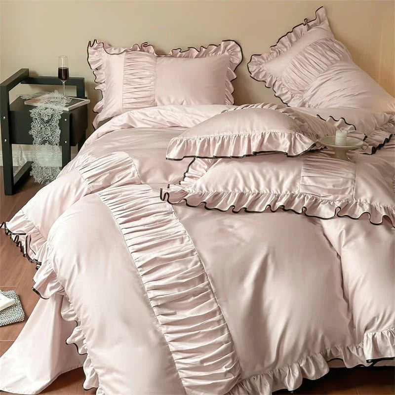 French Pleated Ruffle Bedding Set / Champagne Ever Lasting