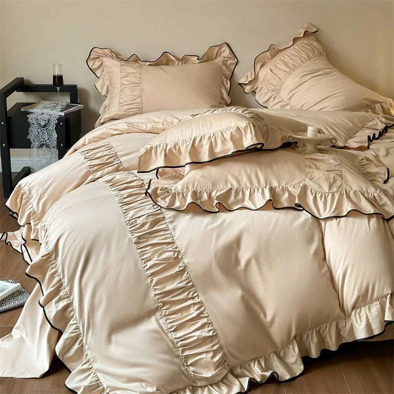 French Pleated Ruffle Bedding Set / Champagne Ever Lasting