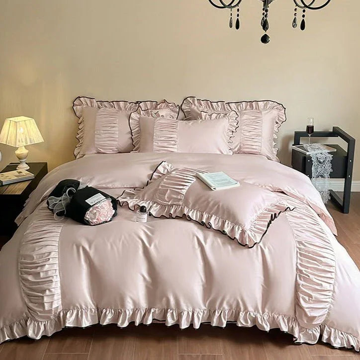 French Pleated Ruffle Bedding Set / Pink Ever Lasting