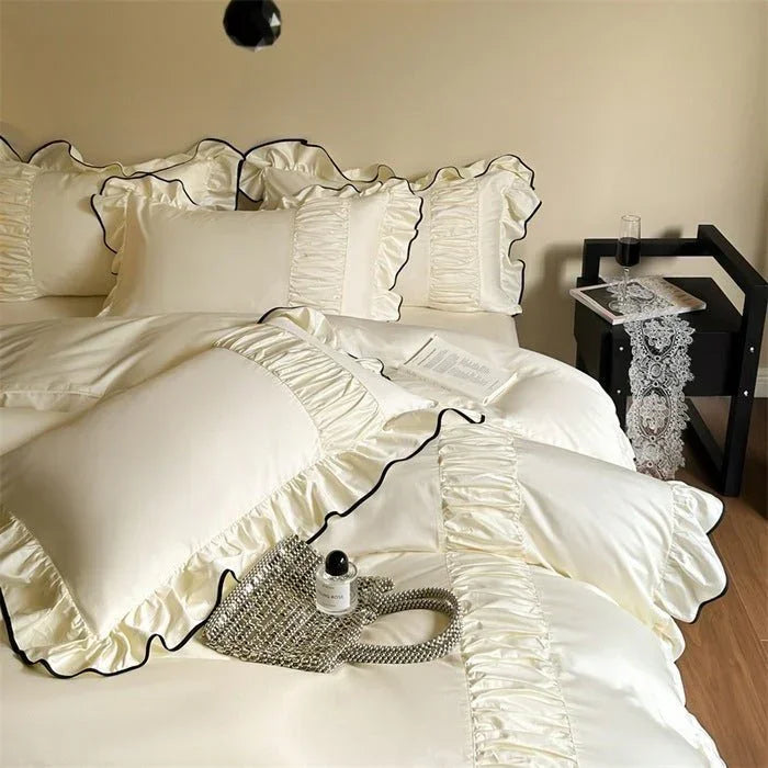 French Pleated Ruffle Bedding Set / Pink Ever Lasting
