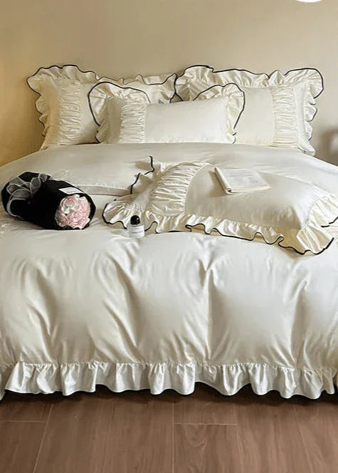 French Pleated Ruffle Bedding Set / Pink Ever Lasting