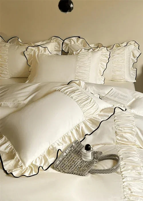 French Pleated Ruffle Bedding Set / Pink Ever Lasting