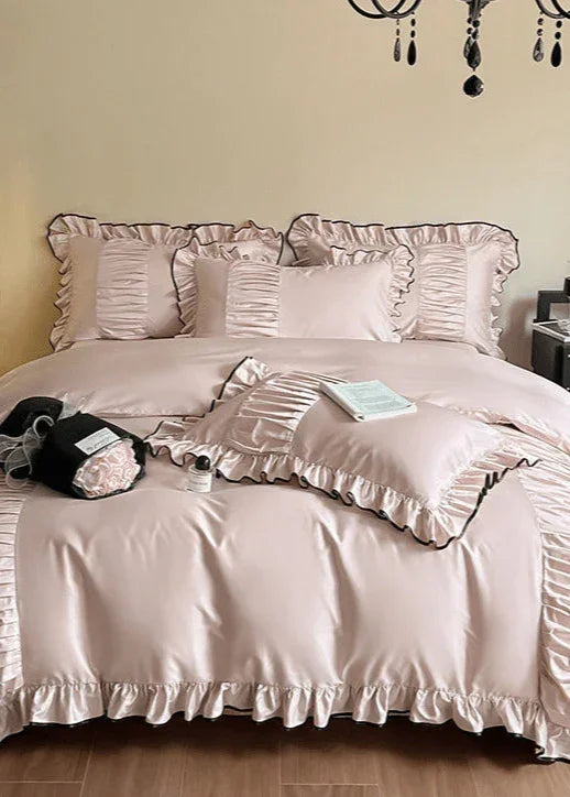French Pleated Ruffle Bedding Set / Pink Ever Lasting