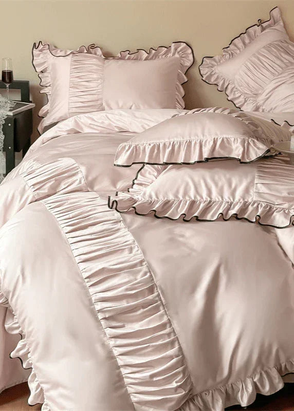 French Pleated Ruffle Bedding Set / Pink Ever Lasting