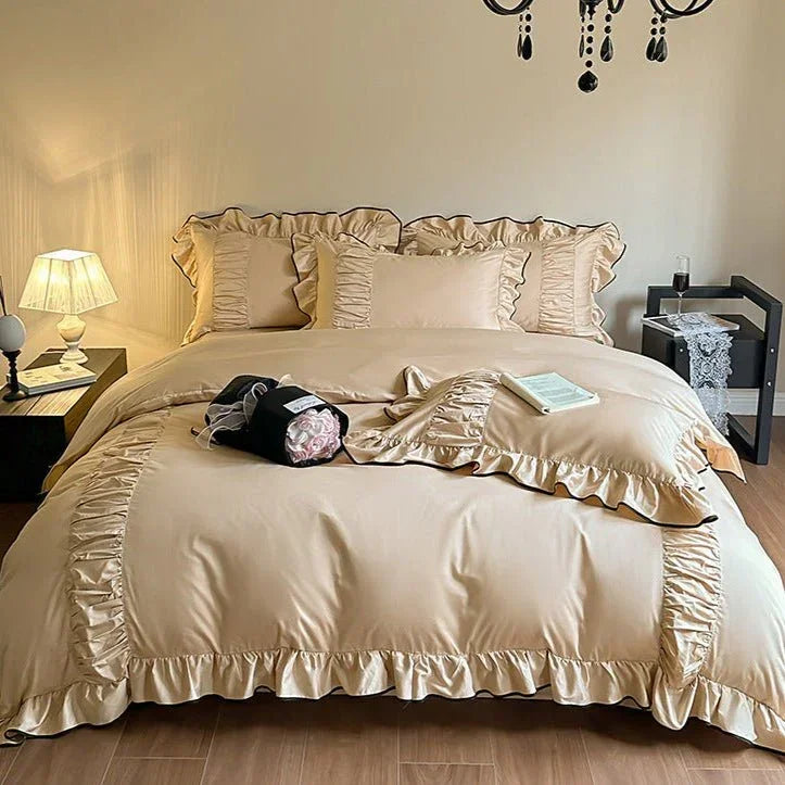 French Pleated Ruffle Bedding Set / Pink Ever Lasting