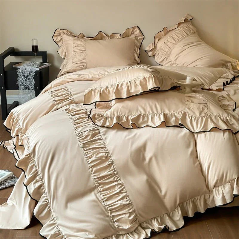 French Pleated Ruffle Bedding Set / Pink Ever Lasting