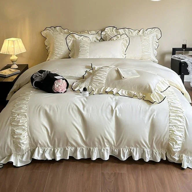 French Pleated Ruffle Bedding Set / Pink Ever Lasting