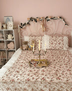 French Rose Floral Ruffle Bedding Set / White Ever Lasting