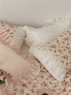 French Rose Floral Ruffle Bedding Set / White Ever Lasting