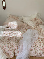 French Rose Floral Ruffle Bedding Set / White Ever Lasting