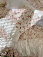 French Rose Floral Ruffle Bedding Set / White Ever Lasting