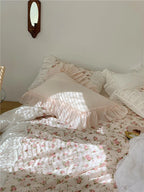 French Rose Floral Ruffle Bedding Set / White Ever Lasting