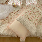 French Rose Floral Ruffle Bedding Set / White Ever Lasting