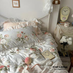French Ruffle Floral Bedding Set / Gray Ever Lasting