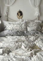 French Ruffle Floral Bedding Set / Gray Ever Lasting