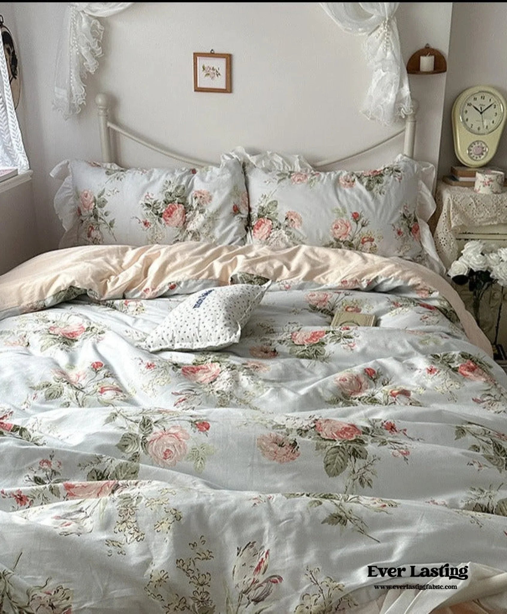 French Ruffle Floral Bedding Set / Gray Ever Lasting