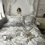 French Ruffle Floral Bedding Set / Gray Ever Lasting